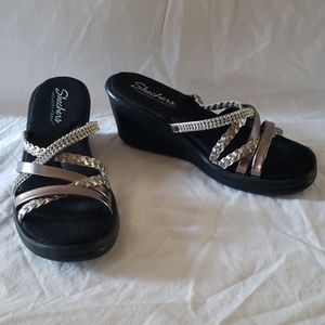 Skechers wedge slip on, size 8, black/sparkle